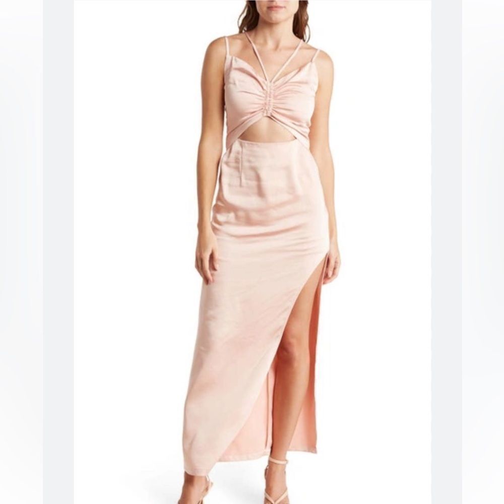 Bonheur D'Amour Cutout Shirred Front Side Slit Maxi Dress Large in Mauve NEW